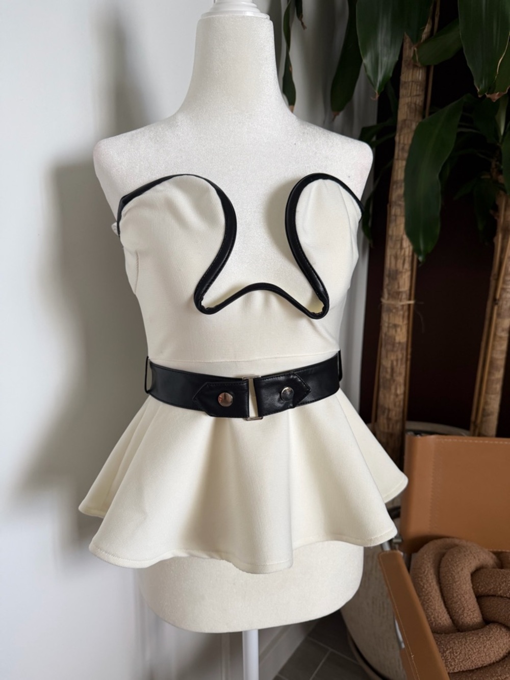 Karen Millen Cream Dress with Black Trim
